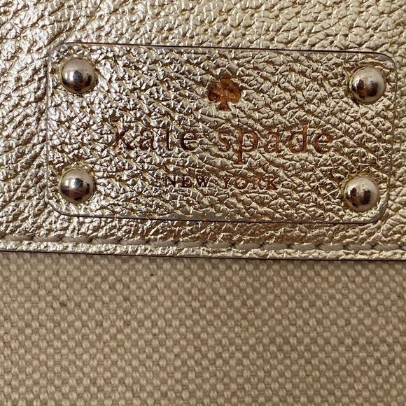 Kate Spade Women's Metallic Gold Pebbled Leather & Canvas Shoulder Bag Gold - Picture 2 of 7